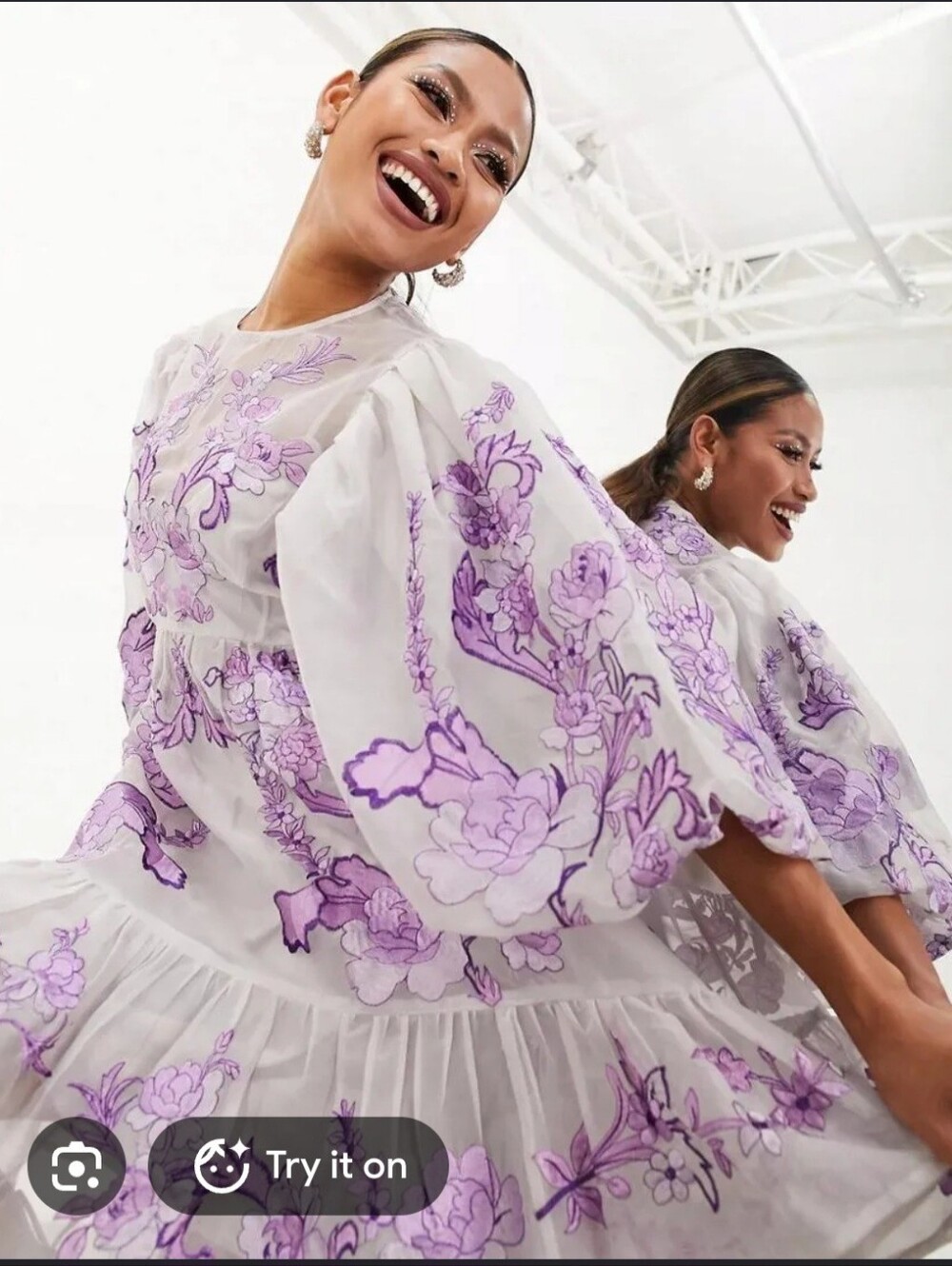 ASOS Edition Sheer White Dress with Lavender Floral Embroidery
